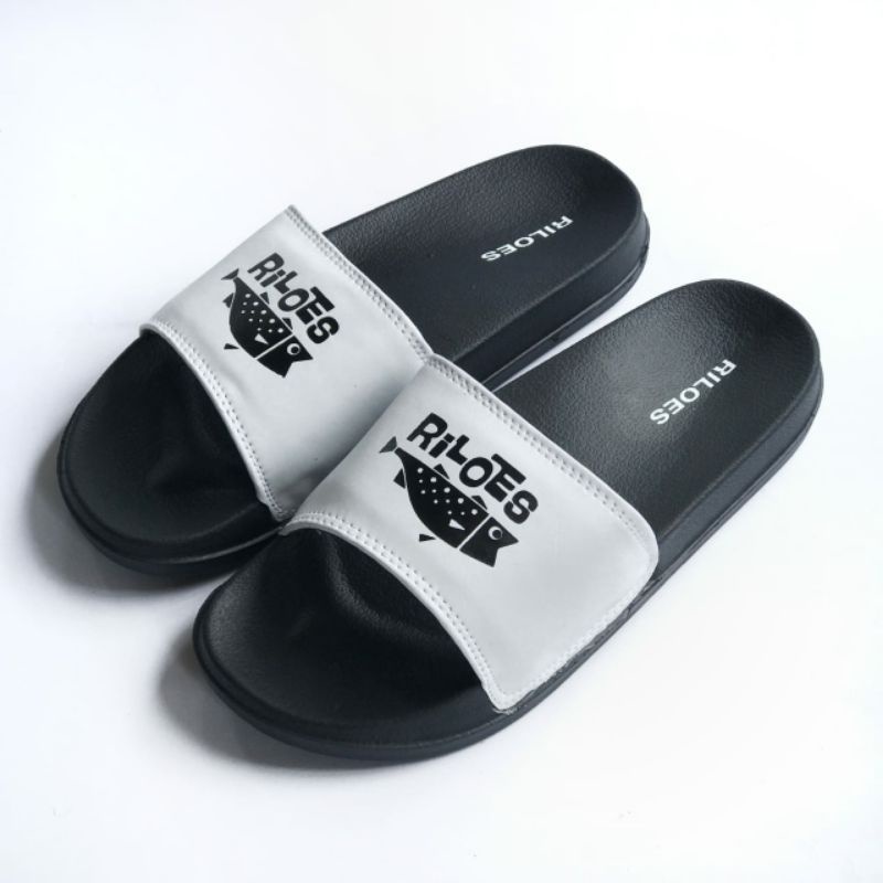 Selop Pria Flip Flop Korea Selop Karet Tebal Ringan Unisex Riloes Black Fish Terbaru