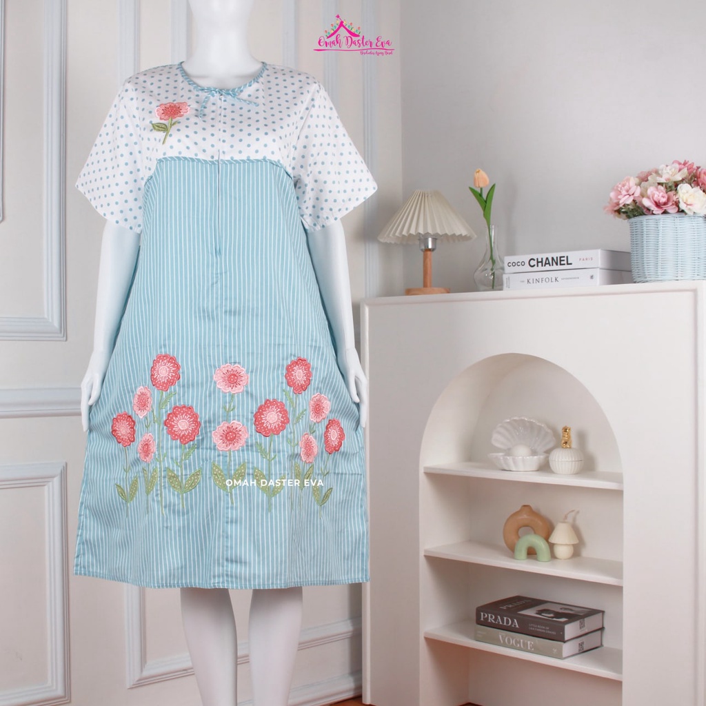Daster Pendek Baby Blue Bordir Original Omah Daster Eva Busui Friendly