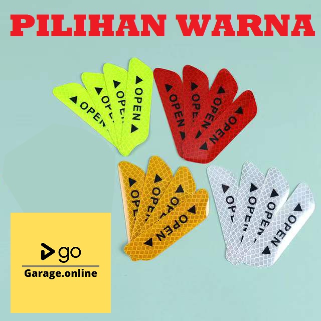 STICKER REFLEKSI tulisan OPEN UNTUK PINTU MOBIL isi &quot; 4 PCS &quot; REFLECTIVE STICKER WARNA HIJAU STABILO KUNING MERAH PUTIH READY
