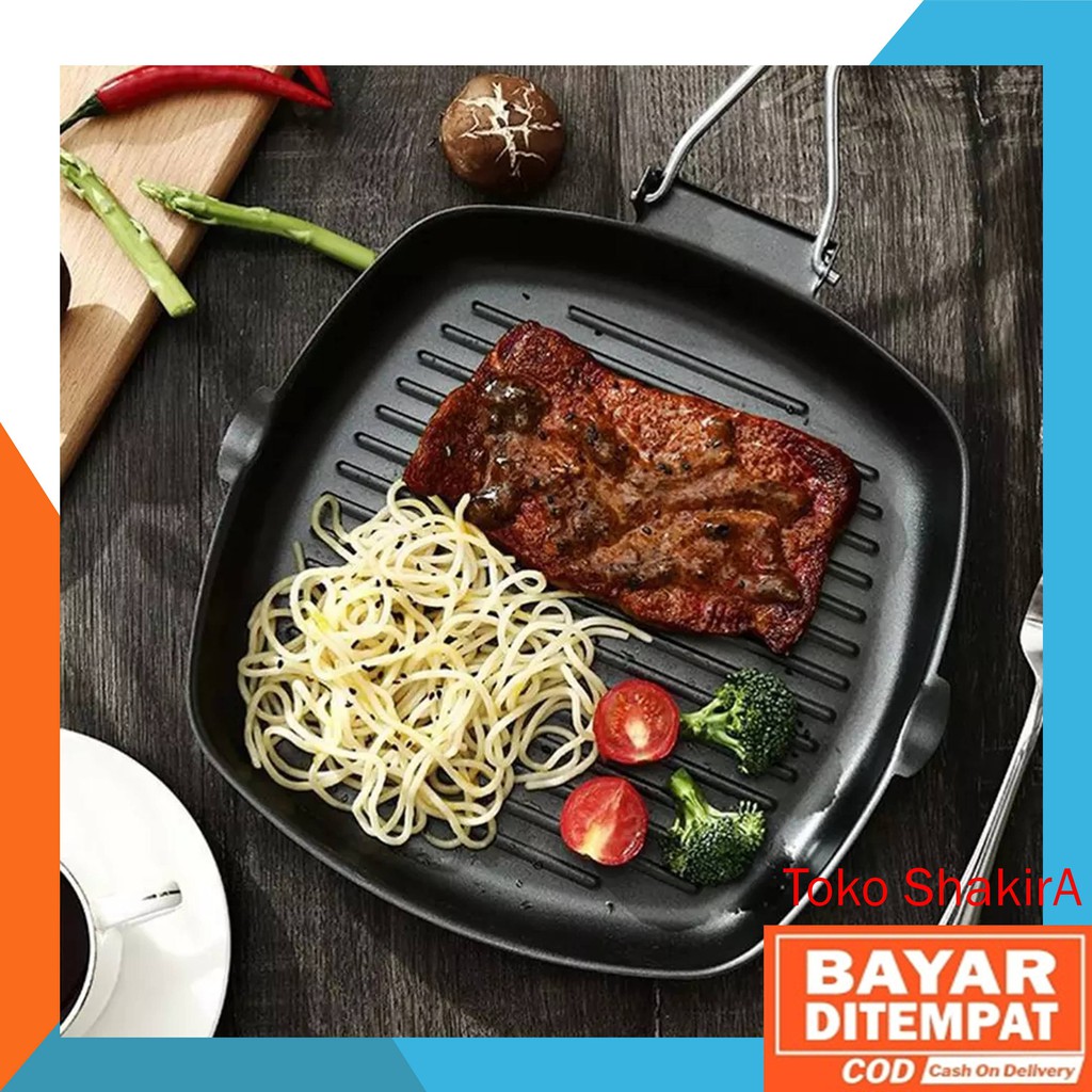 Teflon Square Grill pan 20 cm wajan BBQ bakaran sate serbaguna teflon panggang