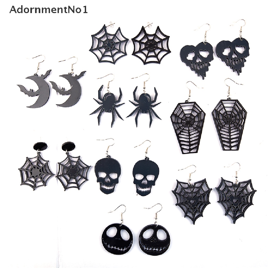 (AdornmentNo1) Anting Gantung Panjang Kait Motif Tengkorak + Hati + Hollow Untuk Perhiasan Wanita / Halloween