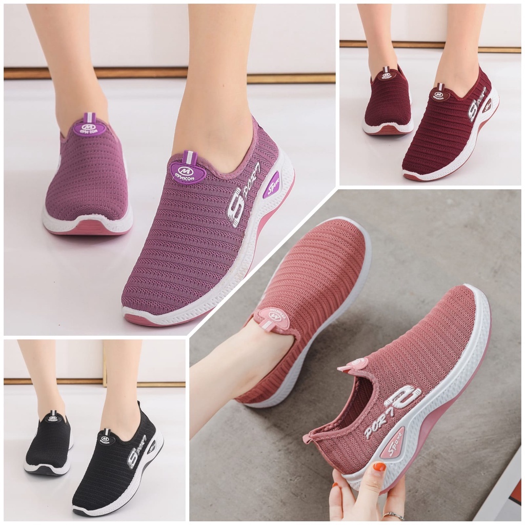 GROSIRTAS  LV0097 Sepatu Sneakers Wanita Import Sepatu Tanpa Tali (slip on) Polos Sports Alas Karet Lentur