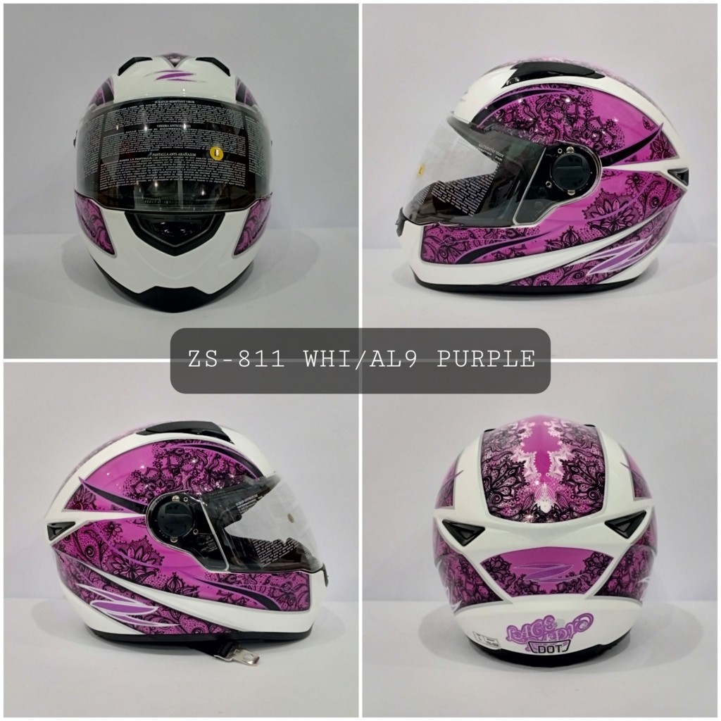 HELM ZEUS FULL FACE WHITE AL9 PURPLE - FREE SMOKE VISOR ZEUS ORIGINAL ( ONGKIR 2KG )