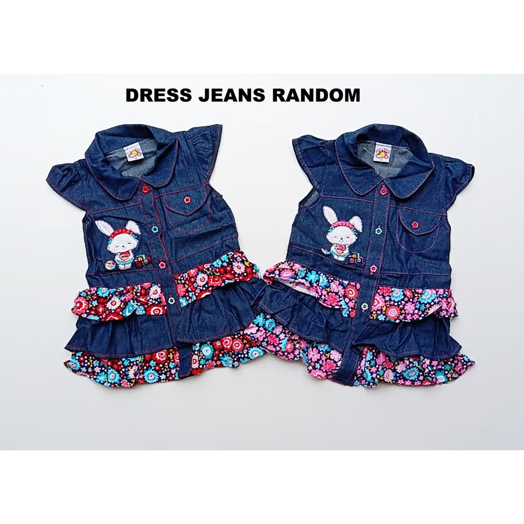 Klik Mds Dress Baju Anak Bayi Perempuan Jeans Bunga Ukuran M Dan L Usia 2-15 Bulan