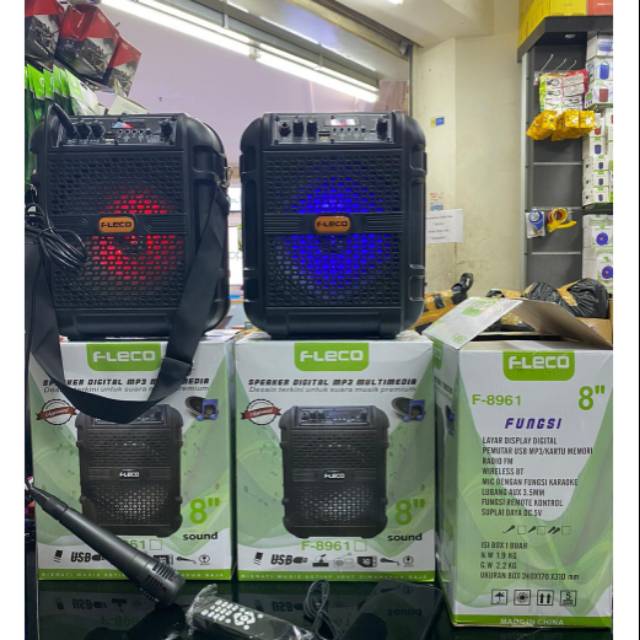 SPEAKER BLUETOOTH WIRELESS FLECO F 8961 + tali selempang/ speaker aktif salon fleco f8961 F1090 bass