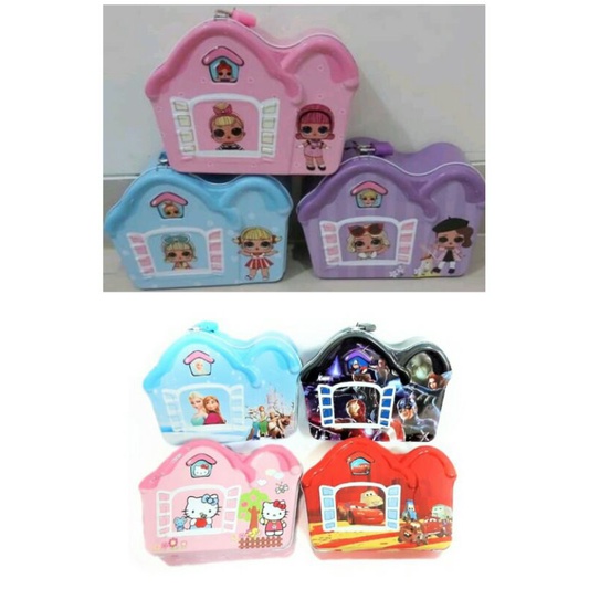 Celengan gembok rumah LOL, Frozen / celengan kaleng gembok atap rumah LOL, frozen / Coin bank rumah