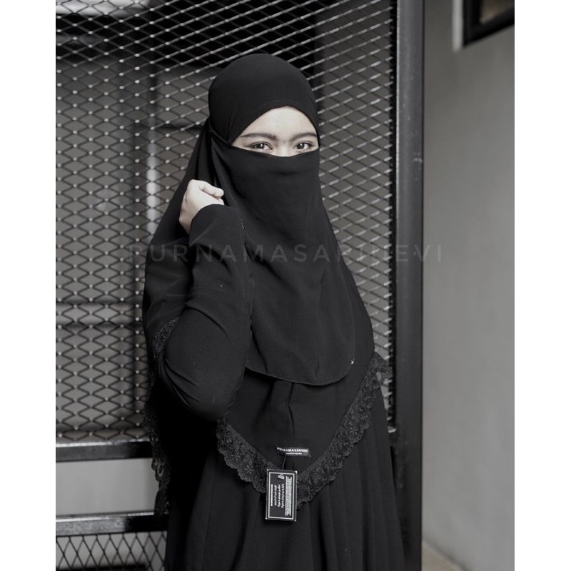 [KHIMAR ONLY] LEA KHIMAR BERGO RENDA PURNAMASARI DEVI EXO BONANZA SULTAN TEXTILE JETBLACK