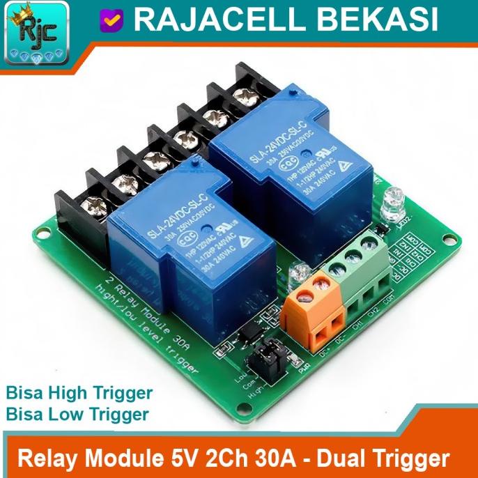 Relay module Arduino 2ch 30A Input Bisa High dan Low Active Trigger