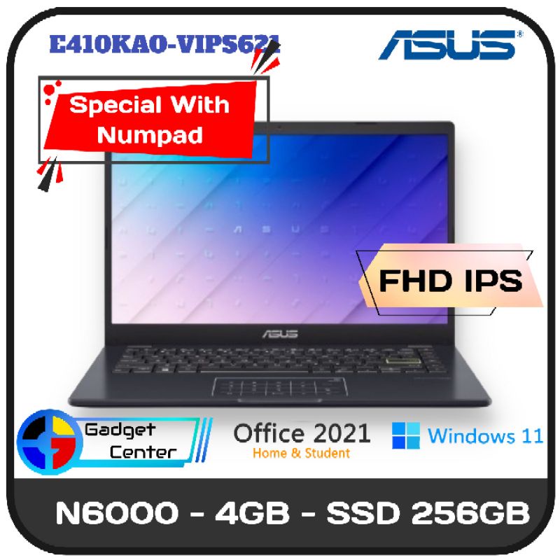 LAPTOP ASUS E410KAO-VIPS621/N-6000/4GB/SSD 256G/WIN11+OHS/NUMPAD/RESMI