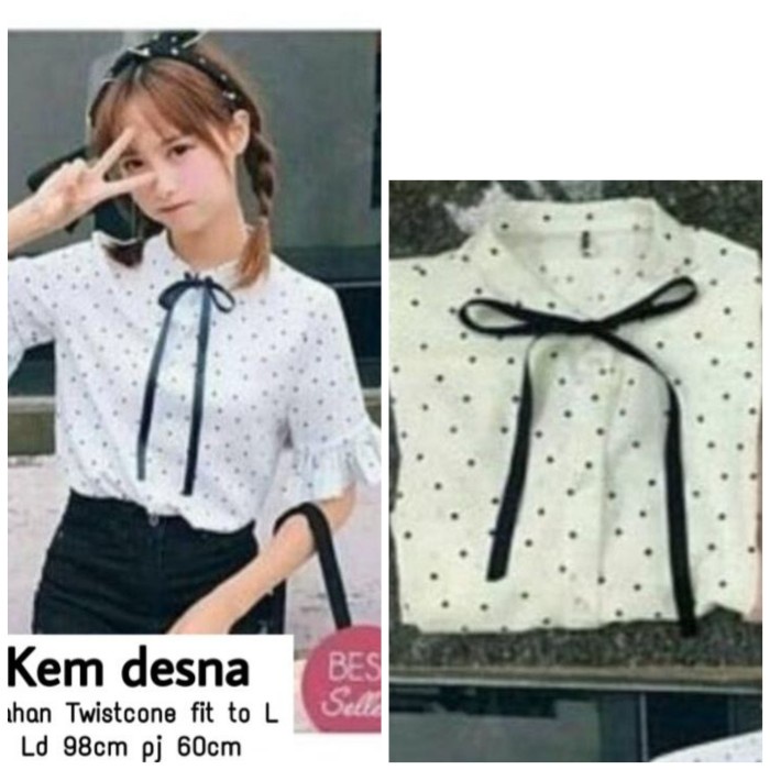 Kemeja Wanita  Lengan Panjang Hem Casual Motif Salur kekinian Bahan Twiscone Ala Korea Atasan Pita D