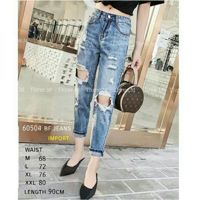 6050 Celana jeans boyfriend wanita import celana panjang jeans boyfriend sobek Korean style cewek im