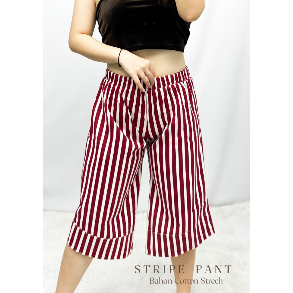 HOPYLOVY - Celana Bahan Wanita Stipe Pant Pinggang Karet Vita Original Adem