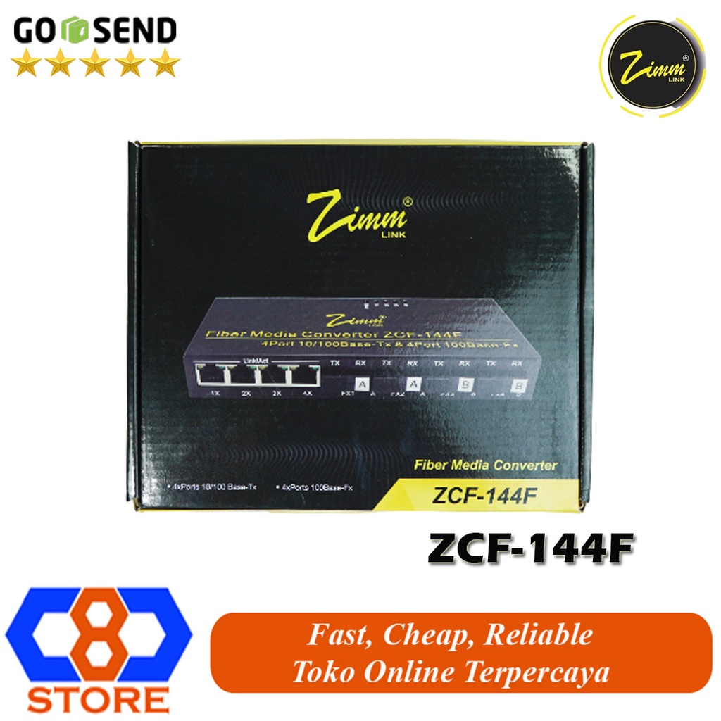 MEDIA CONVERTER ZIMMLINK ZIMM LINK ZCF-144F 4 FO TO 4LAN 100MBPS RESMI