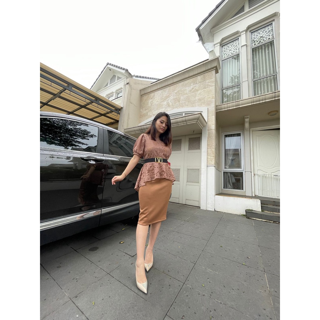 Setelan fashion wanita / Set fashion midi / Set brukat kombinasi scuba Jessica Collection 668#