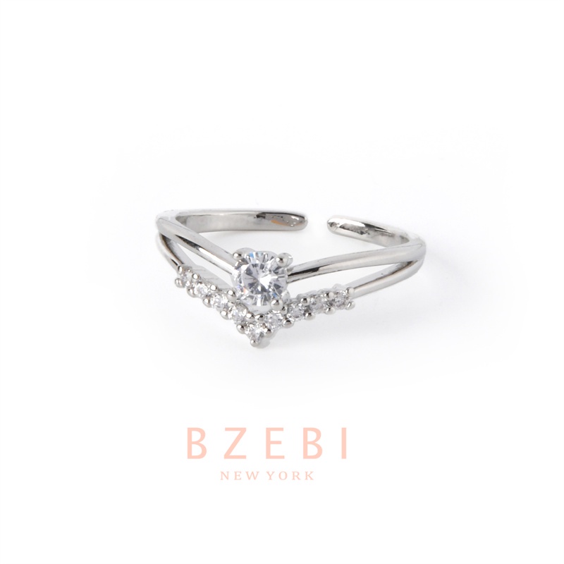Bzebi Cincin Emas 18k Model Terbuka Anti Karat Hias Berlian Gaya Korea Dengan Kotak Untuk Wanita 807r