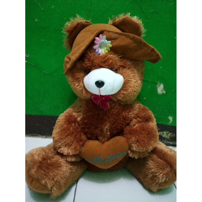 Boneka teddy bear topi XL duduk