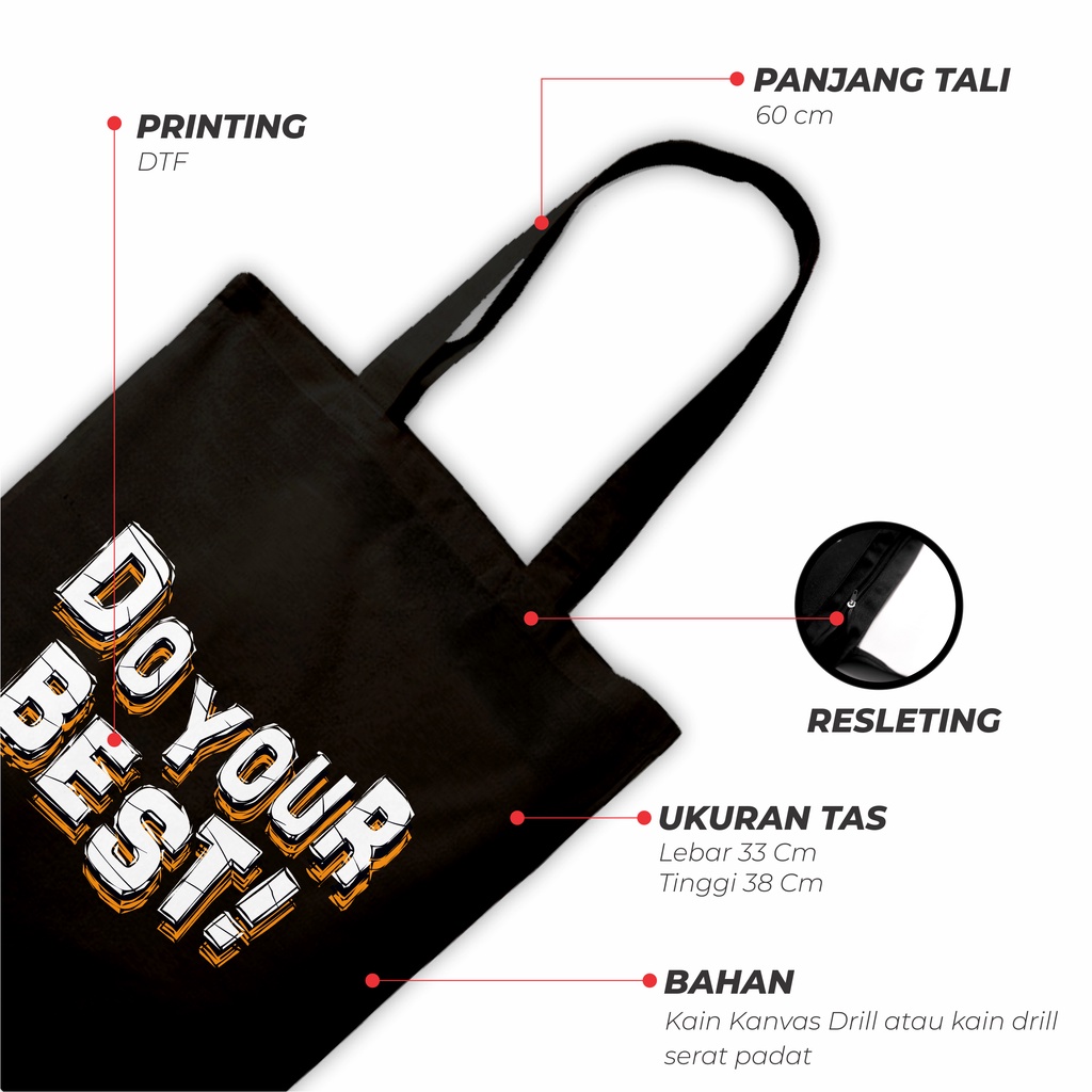 Sevine Totebag Tas Wanita Tote Bag Resleting Quote Black Series - BTB5