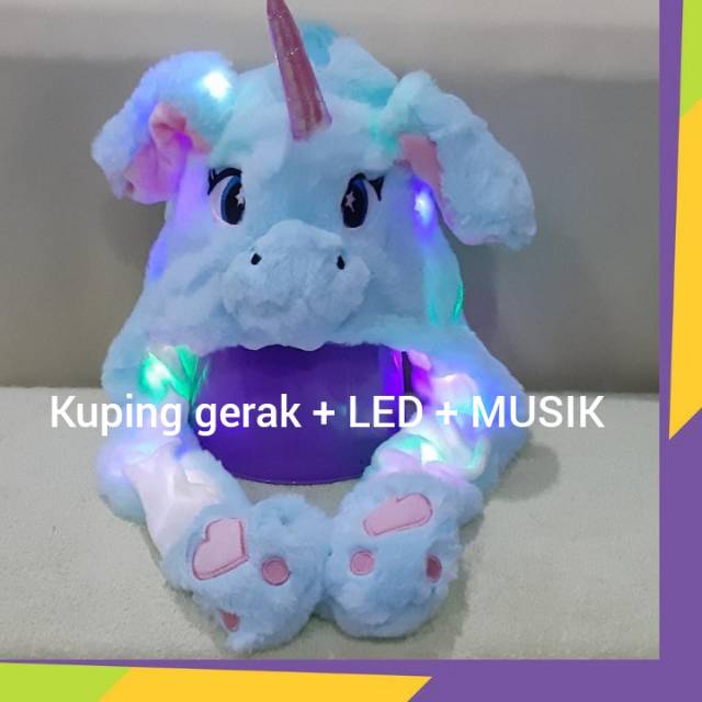 topi unicorn kuping gerak hat bunny LED MUSIC