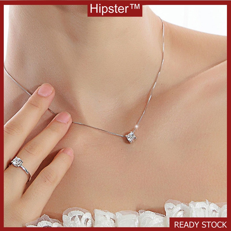 Japan and South Korea Simple and Short White Crystal Diamond Pendant Clavicle Chain