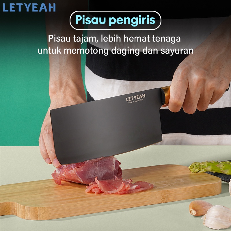 Letyeah Pisau dapur set stainless /kitchen knife set 5 pcs/pisau set/gunting dan pengasah dapur