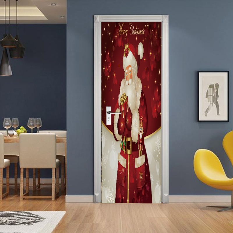 Zzz 2pcs / set Stiker Dinding / Pintu / Kulkas Motif Santa Claus Natal Anti Air Untuk Dekorasi Rumah