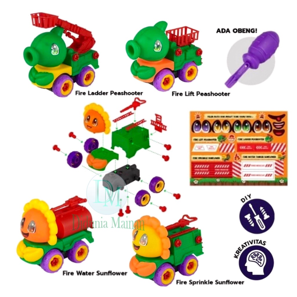 mainan edukasi mobil mobilan mekanik cilik anak laki laki diy bongkar pasang truk pemadam kebakaran figure toys plant vs zombie