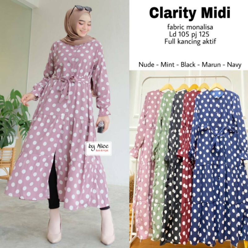 CLARITY MIDI DRESS / MIDI DRESS WANITA / MIDI DRESS POLKA / GAMIS POLKA / KIDI DRESS TERBARU / MIDI 