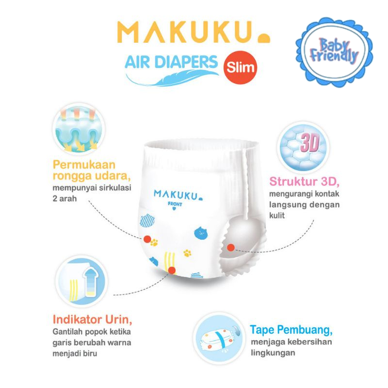 [BabyFriendly] MAKUKU Air Diapers Slim Pants XXL28 / Popok bayi Tipis SAP anti gumpal cepat kering sekali pakai tipe celana ukuran XXL