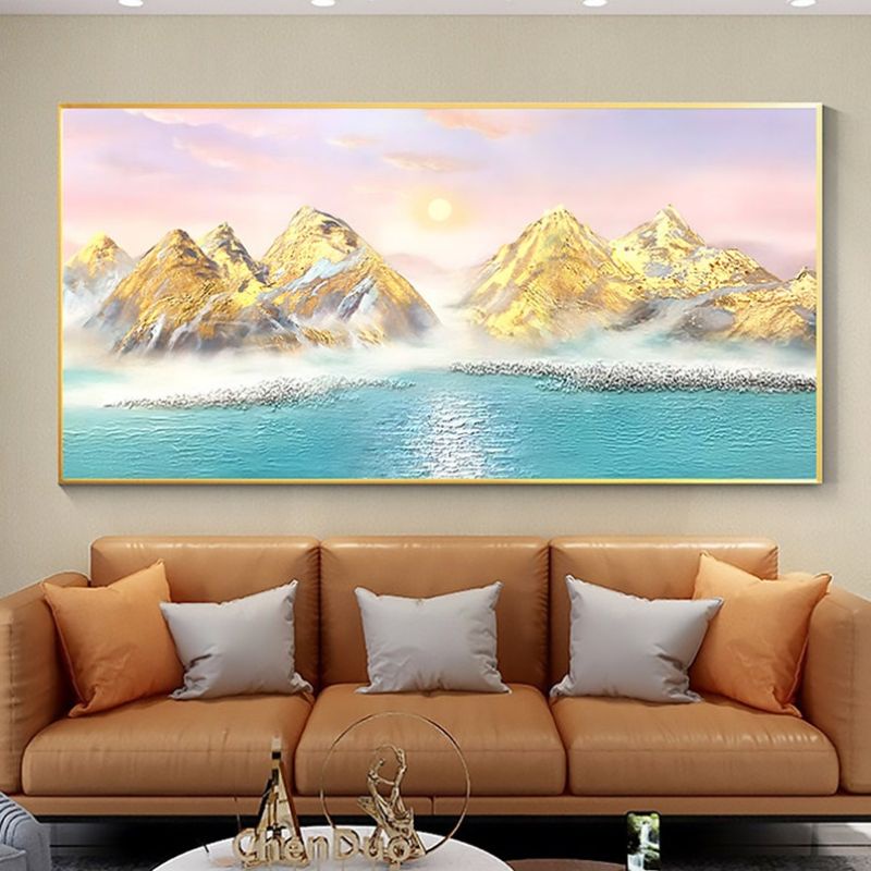 Lukisan Abstrak Gunung Emas Art Ukuran 150x80 Hiasan Dinding Aesthetic Ruang Tamu