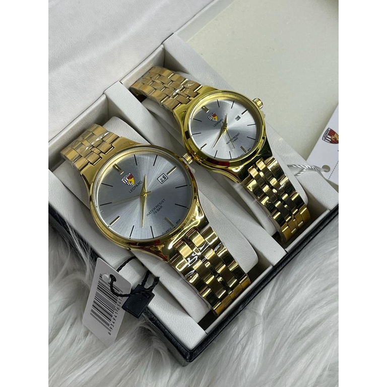 (SS)  Jam Tangan Couple Pria/Wanita Leopard Original Tgl Aktif Strap Rantai LP-8034