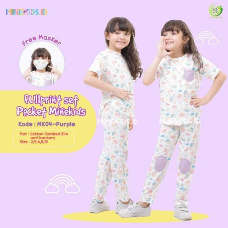 MINEKIDS Fullprint Setelan Kaos Harian Anak Cwe Motif Unicorn Warna Putih Ungu