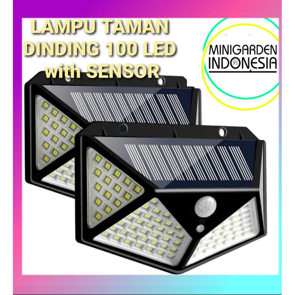 LAMPU TAMAN DINDING 100 LED SENSOR GERAK Solar Sensor Wall Light Lampu Sensor Tenaga Surya emergency