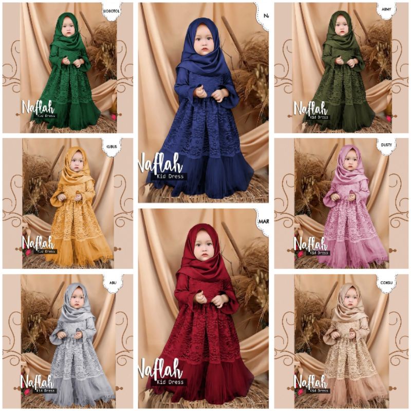 GAMIS SYARI ANAK PEREMPUAN BROKAT SATIN NAFLAH MAXI DRESS PANJANG FASHION MUSLIM KIDS CK
