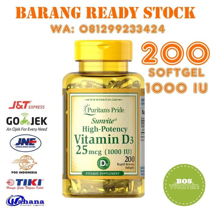 DISKON -  PURITAN'S PRIDE VITAMIN D3 1000 IU - 200 Softgels (PURITAN D3 1000IU)