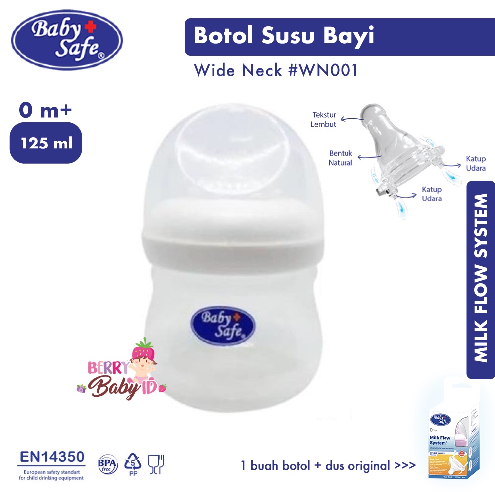 Baby Safe Botol Susu Bayi 150 Ml Wide Neck Baby Bottle Berry Mart