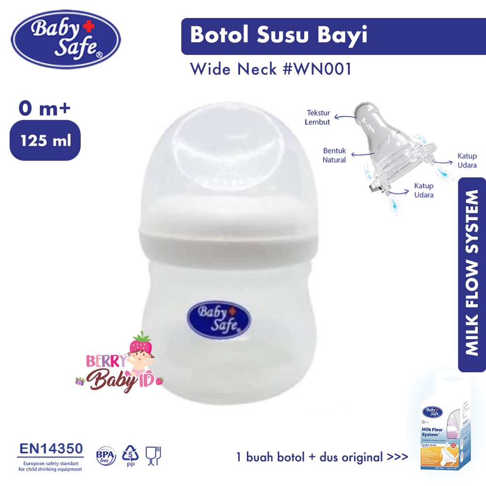 Baby Safe Botol Susu Bayi 125 Ml Wide Neck Baby Bottle WN001 BBS072 Berry Mart