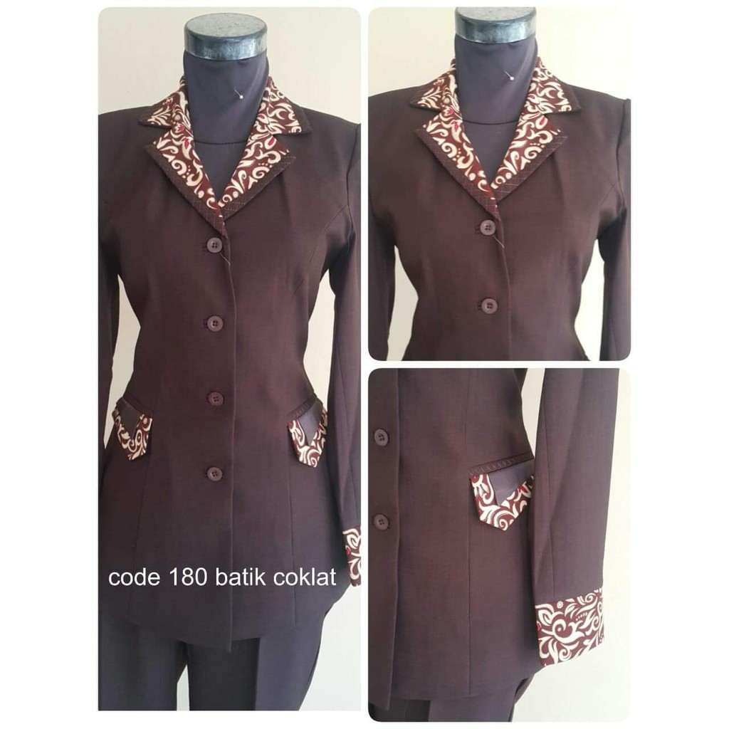 Setelan baju blazer/Exclusive blazer batik wanita warna coklat kode 180