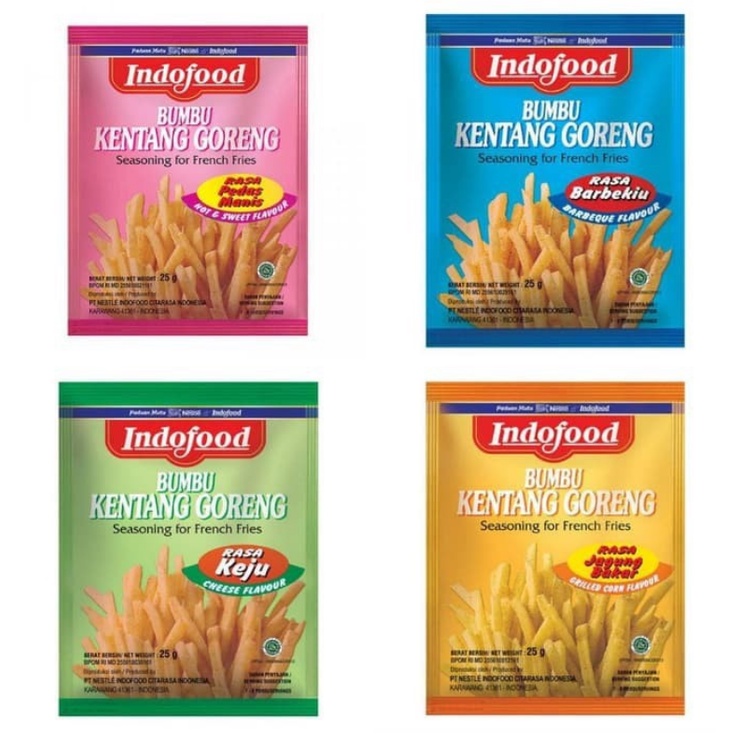 

BUMBU KENTANG GORENG INDOFOOD 25 GRAM RASA BARBEQUE JAGUNG BAKAR KEJU PEDAS MANIS BARBEKIU FRENCH FRIES SEASONING 25GR GR PINK BIRU HIJAU ORANGE