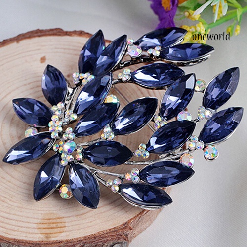 OW@ Women Sapphire Blue Flower Brooch Pin Zircon Glass Alloy Wedding Party Jewelry