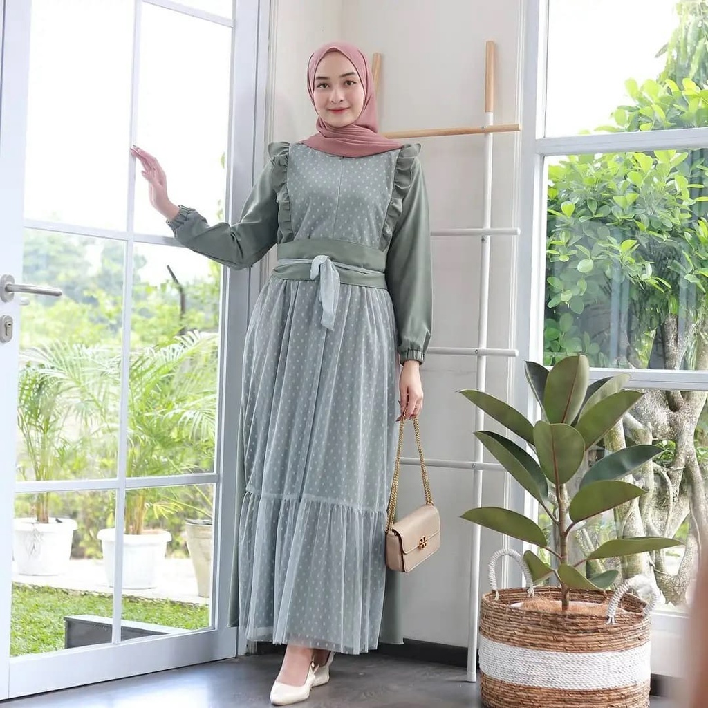 GAMIS WANITA TERBARU AMOR DRESS MC WOLLYCRAPE MIX TILE DOT LD 100 cm PB 138 cm RESLETING DEPAN / BUSUI GAMIS WANITA TERBARU 2023 KEKINIAN / DRESS WANITA JUMBO / MAXY DRESS WANITA KOREAN STYLE