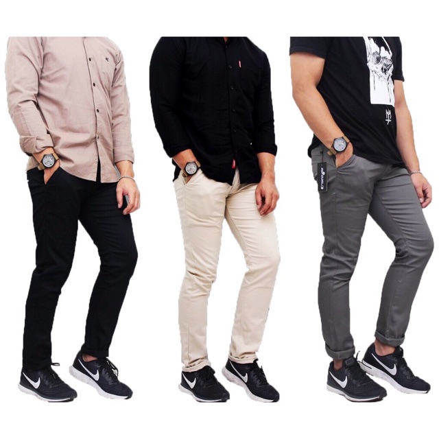 POPULER CELANA CHINO PRIA PREMIUM CASUAL SANTAI SEMI FORMAL TERMURAH HITAM ABU CREAM MOCCA 27-38