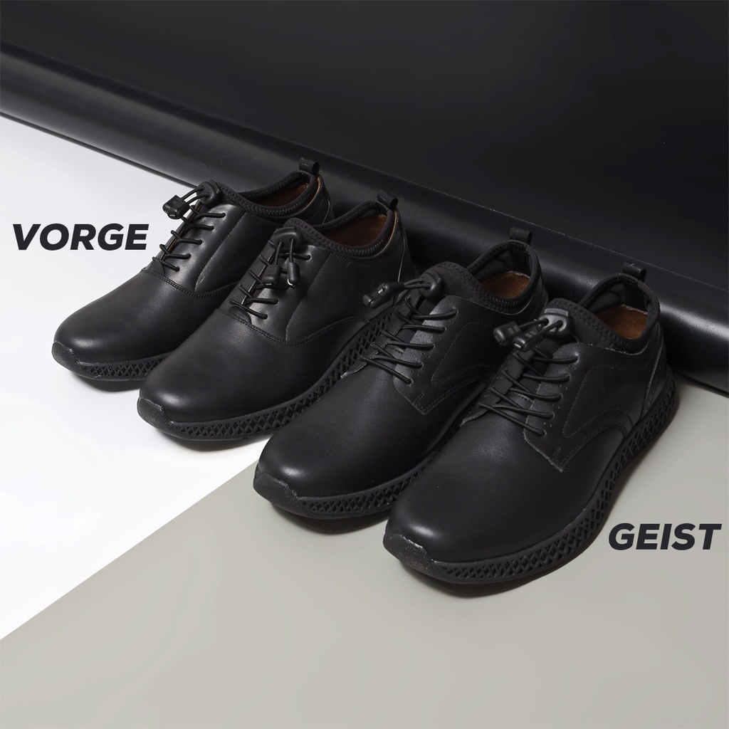 GEIST LEATHER BLACK ORIGINAL x VOLVE PROJECT Sepatu Kulit Sapi Asli Full Hitam Pria Semi Formal Pantofel Tali Kerja Kantor Dinas Resmi Guru Kantoran Pesta Undangan Kondangan Nikah Wisuda Kuliah Casual Derby Oxford Genuine Leather Footwear Keren Terbaru