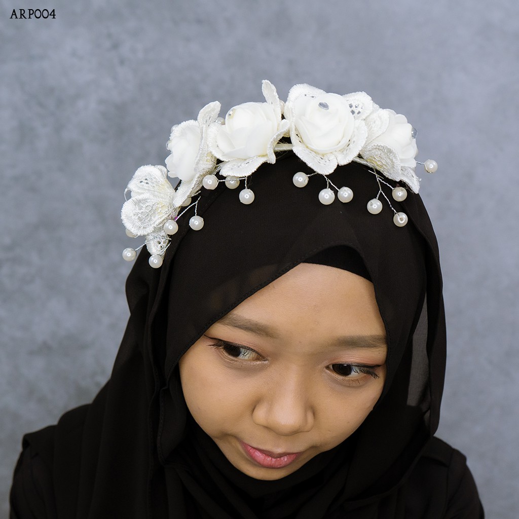 [BISA COD] HEADPIACE HIJAB WEDDING AKSESORIS FASHION BUNGA PUTIH ARP004