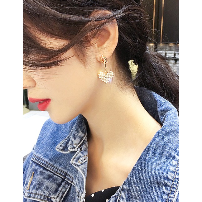 LRC Anting Tusuk Fashion Zircon Asymmetry Love Asymmetrical Combination Gold V11006