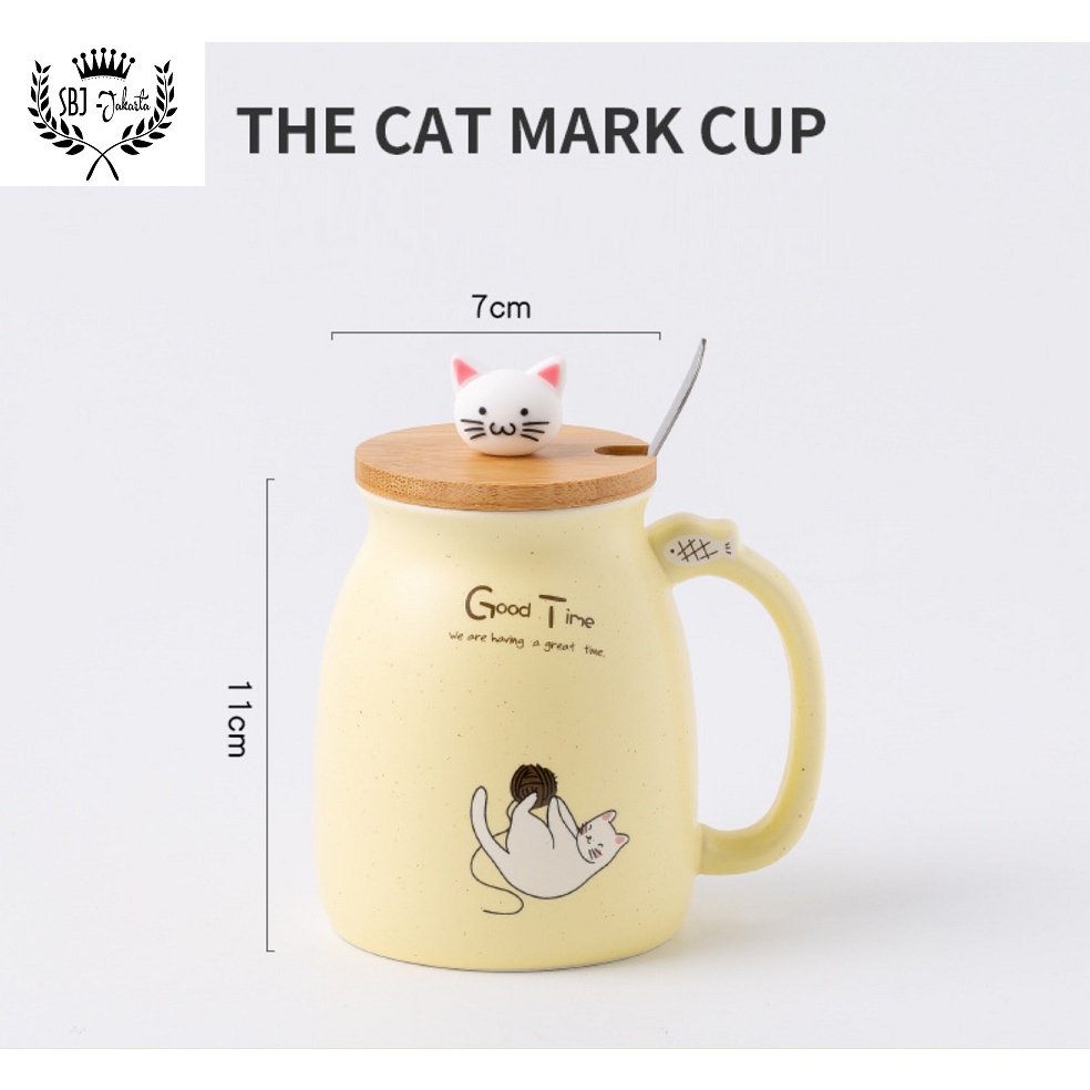 Cangkir Keramik Cat Mark Cup Gift Set Ceramic Mug 450 ml dengan sendok