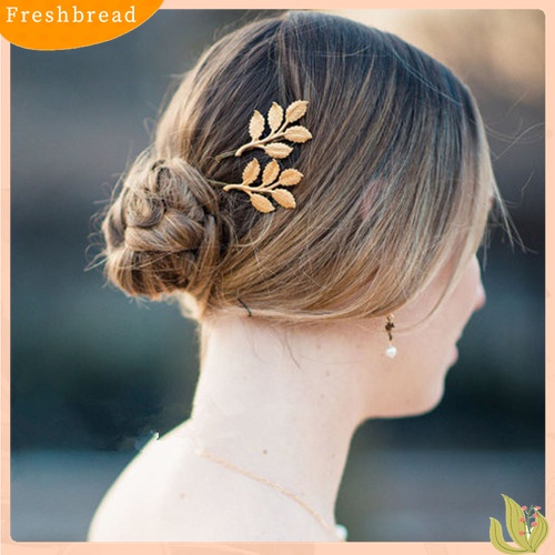 [Fresh] Jepit Rambut Motif Daun Bahan Alloy Warna Gold untuk Wanita