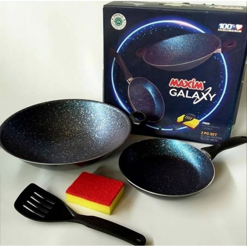 Maxim Galaxy Set of 5 | Valentino Frypan 22 cm Wok Wajan 30 cm FREE SPATULA