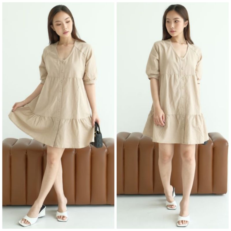 ♡ PREMIUM ♡ ORIGINAL ! MIRRANDA V-NECK BUTTON LAYER MINI DRESS  ( BUSUI FRIENDLY )