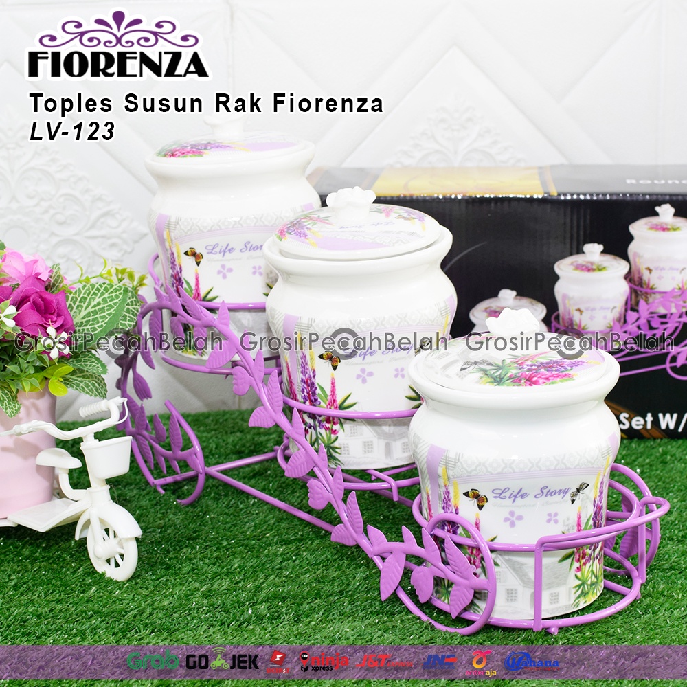 Toples Kue Makanan Permen Keramik Rak Set Motif Bunga Fiorenza LV-123