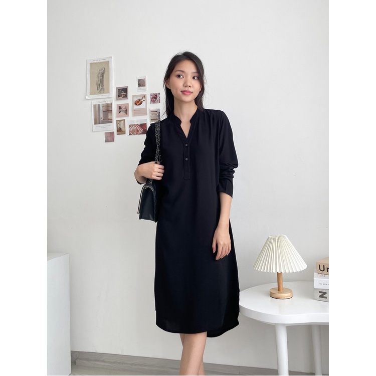 Kadaka D-0205 Loose Midi Dress Wanita Tangan Panjang Crepe Premium